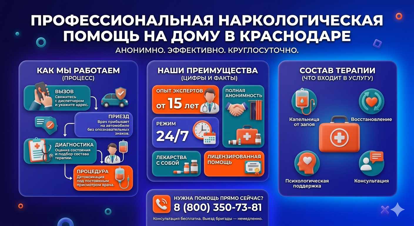Инфографика о принципах лечения алкоголизма на дому в Можге: этапы вызова нарколога, преимущества анонимной детоксикации и состав медицинской помощи.